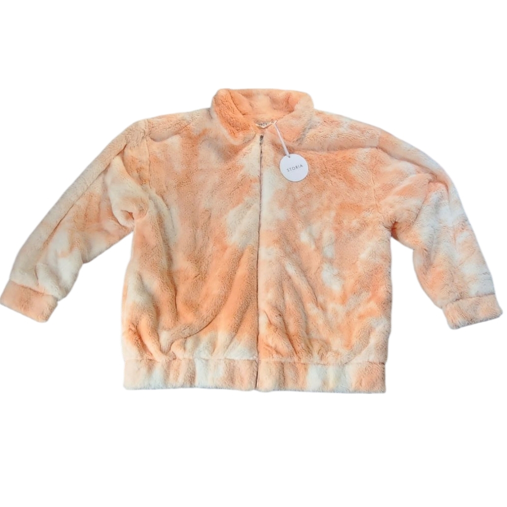 Storia Peach and White Tye Dye Faux Fur Jacket